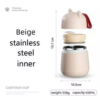 Портативная нержавеющая сталь с ложкой, чашка для овсяного молока, чашка для супа, бутылка для завтрака, ланч-бокс розовый