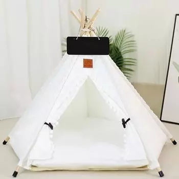 Портативная палатка для домашних животных, кровать для кошек и собак, съемный моющийся вигвам для щенков и кошек, палатка для дома и улицы с подушкой, принадлежности для кошек M белый