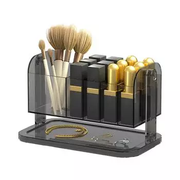 Портативная пластиковая полка для помад с отделениями для настольного прозрачного косметического органайзера для помад чёрный