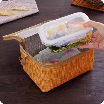 Портативная плетеная сумка для пикника из ротанга на открытом воздухе, водонепроницаемая посуда, изолированный термохолодильник, контейнер для еды, корзина для кемпинга коричневый