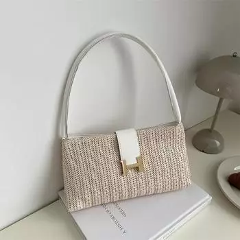Портативная плетеная сумка женская летняя новая модная простая маленькая квадратная сумка корейская версия высококачественной универсальной сумки подмышкой белый
