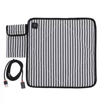 Портативная подушка для сиденья с подогревом, холст, USB, регулируемая, подогреваемая, для стадиона, для кемпинга на открытом воздухе белый/чёрный