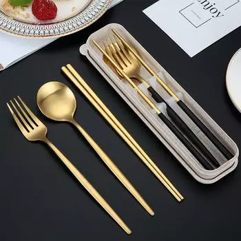 Портативная посуда для пикника, набор столовых приборов из нержавеющей стали, столовая посуда, кофейная ложка, палочки для еды с коробкой, кухонные принадлежности для детей