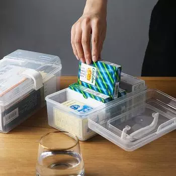 Портативная прозрачная пластиковая аптечка Портативный застегивающийся чемоданчик для дома Квадратные контейнеры Организация домашнего хранения