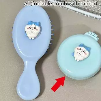 Портативная расческа Chiikawa, мультяшная складная расческа с воздушной подушкой, массажная расческа с воздушной подушкой, парикмахерская расческа, маленькая дорожная расческа с зеркалом, инструмент для волос, подарок