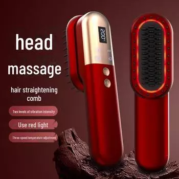 Портативная расческа двойного назначения с вибрацией красного света для выпрямления, завивки и массажа кожи головы 28W Chinese