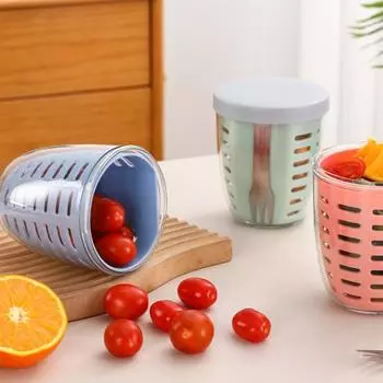 Портативная салатница Yousheng с вилкой, пищевая стекающая фруктовая чашка, герметичный стакан для закусок для пикника и кемпинга синий