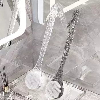 Портативная щетка для ванны с хрустальной ручкой, щетка для мытья спины с длинной ручкой, двухсторонняя щетка для ванной комнаты серый