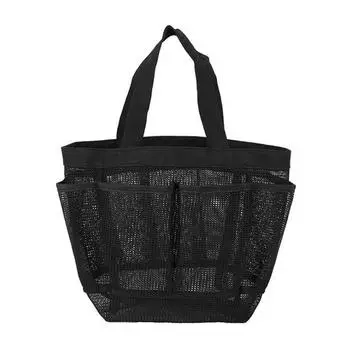 Портативная сетчатая пляжная сумка, сумка для мытья, сумка для купания, сумка для купания, сумка для хранения с восемью карманами, прозрачная дорожная сумка для туалетных принадлежностей чёрный