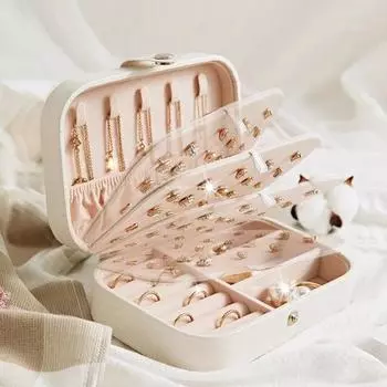 Портативная шкатулка для драгоценностей, органайзер для ювелирных изделий, дисплей, дорожный футляр для ювелирных изделий, коробки с пуговицами, кожаная молния для хранения, органайзер для ювелирных изделий, контейнерная коробка белый