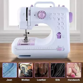 Портативная швейная машина, мини-электрический бытовой оверлок для рукоделия, 12 стежков с прижимной педалью для начинающих