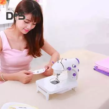 Портативная швейная машина с выдвижным столом, светодиодная подсветка, две нити, двойные переключатели, мини-ручная швейная машина US Plug