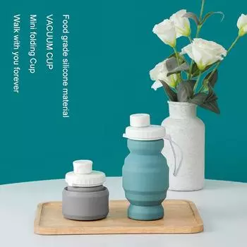 Портативная силиконовая чашка, складная дорожная кружка, термостойкие складные чашки для воды с ремешком на крышке для питья на открытом воздухе, кемпинга