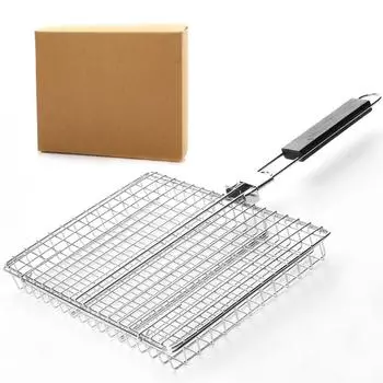 Портативная складная корзина для гриля из нержавеющей стали, корзина для гриля для барбекю с ручкой для рыбы, овощей, креветок, принадлежностей для готовки на открытом воздухе