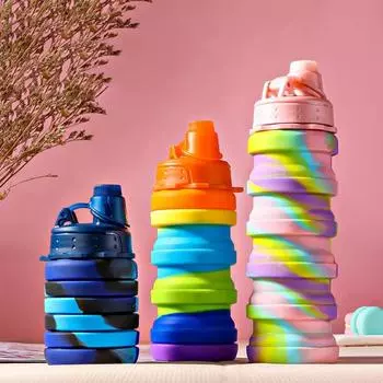 Портативная складная силиконовая бутылка для воды с камуфляжной крышкой, складной чайник для спортивных путешествий, чашка для питья с чашкой-карабином 500ml