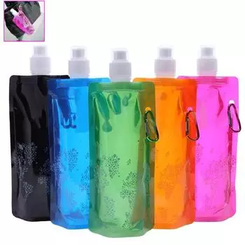 Портативная складная сумка для воды 500 мл, пластиковая бутылка для воды для занятий спортом на открытом воздухе, сумка для питья, сумка для воды для кемпинга, пикника