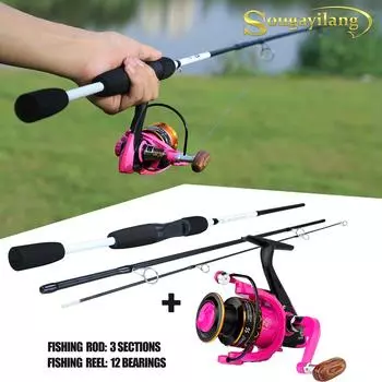 Портативная спиннинговая удочка и спиннинговая катушка, 3 секции, комбинированные катушки для удочки для морской рыбалки на скальной лодке Rod 1000Reel