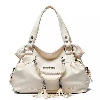 Портативная сумка через плечо большой вместимости в европейском и американском стиле, новая сумка из мягкой кожи с кисточками для среднего и пожилого возраста светло-серый