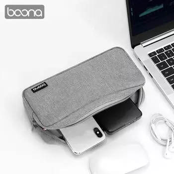 Портативная сумка для хранения Boona из ткани Оксфорд, сумка для хранения кабеля для передачи данных, сумка для хранения зарядного устройства, сумка для хранения адаптера питания для ноутбука, Power Bank серый