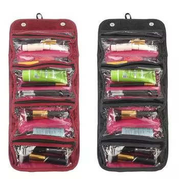 Портативная сумка для мытья макияжа, большой органайзер для хранения, черная прямоугольная косметичка, дорожная сумка красный