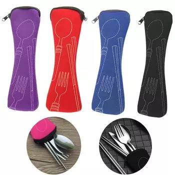 Портативная сумка для столовых приборов, сумка для хранения столовых приборов, дорожная упаковка, коробка для хранения, сумка для пикника, вилка, ложка, нож (Без столовых приборов)