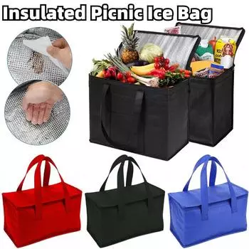 Портативная сумка-холодильник для обеда, складная изоляционная сумка для пикника, термосумка для еды, переноска для напитков, термосумки, пивная фольга, сумка для еды Black 28x14x17cm