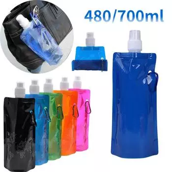 Портативная сверхлегкая складная сумка для воды 480/700 мл, мягкая фляга-бутылка для спорта на открытом воздухе, пешего туризма, кемпинга, сумка для воды, складное ведро для воды 480ml Pink