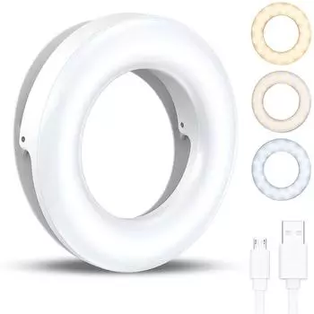 Портативная светодиодная кольцевая лампа Clip Ring Light 40 LED Selfie Lamp 3200K-6500K USB Charge для iPhone 16 Android Xiaomi Live Stream Vlog Fill Lights розовый