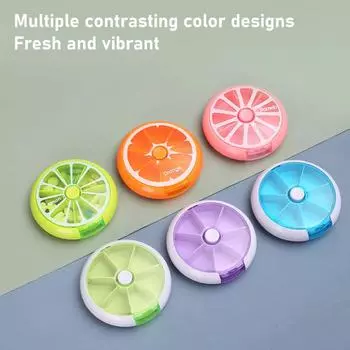 Портативная таблетница с еженедельным вращением, разделенная на части, фруктовые точки, мини-аптечки для переноски лекарств, дорожная таблетница для лекарств зелёный