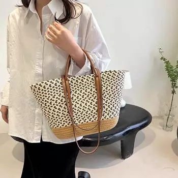 Портативная тканая большая сумка, женская сумка, соломенная сумка хаки