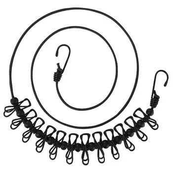 Портативная веревка для белья с 12 прищепками, выдвижная эластичная веревка для белья One Size чёрный