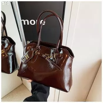 Портативная вместительная ретро-модная женская сумка-тоут 2024 года, новый тренд, универсальная сумка через плечо, нишевый дизайн чёрный