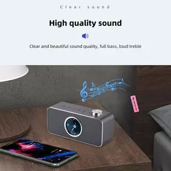 Портативная звуковая коробка, Bluetooth-совместимый беспроводной музыкальный плеер, поддержка Tf-карты, акустическая коробка с часами-указателем для офиса, спальни As the picture
