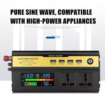 Портативное автомобильное инверторное зарядное устройство, 2200 Вт, от 12 В до 220 В, преобразователь напряжения чистой синусоидальной волны 500W