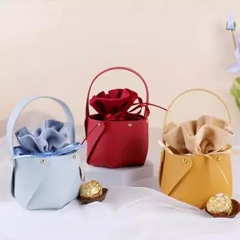 Портативное маленькое кожаное ведро, коробка для шоколадных конфет, бархатные подарочные пакеты для конфет на вечеринку, свадьбу, день рождения, подарочные изделия, поставка красный