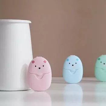 Портативное одноразовое чистящее мыло, бумажное новое мультяшное дорожное бумажное мыло, милое бумажное мыло, одноразовое мыло с медведем синий