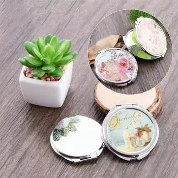 Портативное складное компактное круглое косметическое карманное зеркало для макияжа случайный узор