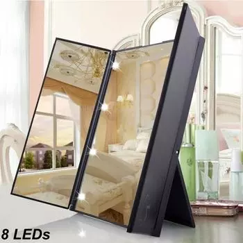 Портативное складное регулируемое компактное зеркало для макияжа со светодиодной подсветкой и 8 светодиодами белый