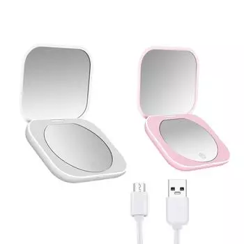 Портативное светодиодное зеркало для макияжа, косметическое зеркало с подсветкой, складное сенсорное зеркало с двусторонней подсветкой для женщин, подарок