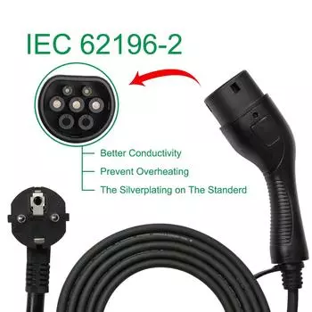 Портативное зарядное устройство для электромобиля Peocke, тип 2, IEC62196-2, настенная коробка, регулируемый ток, вилка Schuko, кабель для зарядки электромобиля EVSE, 5 м