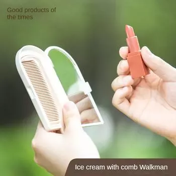 Портативное зеркало для макияжа с расческой Портативное зеркало маленькое простое женское ручное складное милое освежающее зеркало для макияжа для девочек Portable mirror comb белый