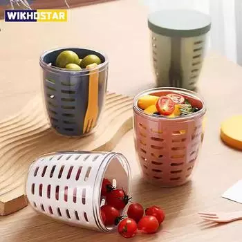 Портативные чашки для завтрака, йогурт, салат, хлопья, орехи, фруктовый набор контейнеров для чашек с вилкой, коробка для хранения еды, коробка для бенто, обед синий