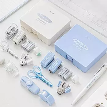 Портативные канцелярские принадлежности Kawaii, 8 шт., многофункциональный ящик для инструментов, эффективный набор, перфоратор, степлер, клейкая лента, мини-школьные принадлежности