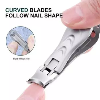 Портативные кусачки для ногтей с брызгозащищенным острым лезвием из нержавеющей стали с широкими губками, складной небольшой резак для ногтей на руках и ногах, встроенная пилка для ногтей 1pc