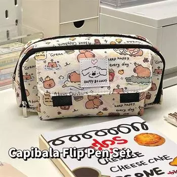 Портативные милые пеналы Capybara Flip Pencil Cases Cartoon Pencil Pouch Kawaii Candle Storage Bag Cosmetic Bags Monet Кошелек