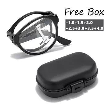 Портативные прогрессивные мультифокальные очки для чтения, бифокальные складные очки для близи и дали для мужчин и женщин, винтажные круглые очки для пресбиопии с коробкой +1.0 холодный белый