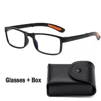 Портативные складные очки для чтения с коробкой, анти-синие, черные, прямоугольные очки, классические очки TR90 для пресбиопии для женщин и мужчин 300