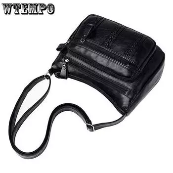 Портативные женские сумки на ремне из искусственной кожи, дорожные многослойные классические винтажные сумки с мягкой поверхностью 29*21*11 чёрный