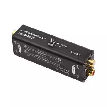 Портативный 2-канальный RCA-изолятор контура заземления Профессиональный подавитель шума Изолятор аудиосигнала чёрный