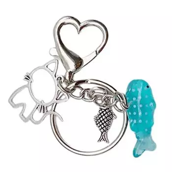 Портативный акриловый брелок для ключей в виде рыбки, мультяшный полый брелок для ключей в виде кошки, декоративный брелок для ключей, легкое украшение для сумки, кошелька, рюкзака зелёный